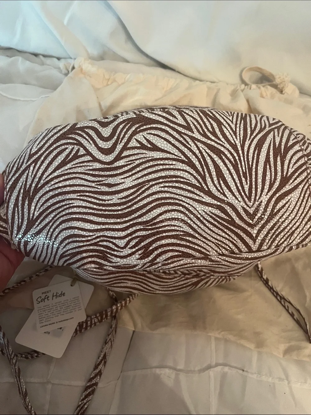 HOBO Brown and White Zebra-Print Hobo Tote
